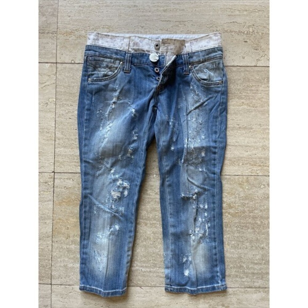 Dolce & Gabbana Women's Blue Floral Trims Denim ‎ Jeans IT 38 Ripped Distressed